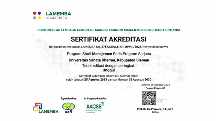 Sertifikat Akreditasi Unggul Prodi Manajemen Program Sarjana (dok. LPMAI) Sertifikat Akreditasi Unggul Prodi Manajemen Program Sarjana (dok. LPMAI)