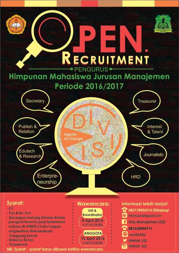 Open Recruitment Pengurus Himpunan Mahasiswa Jurusan Manajemen (HMJM) USD :: Ekonomi Manajemen