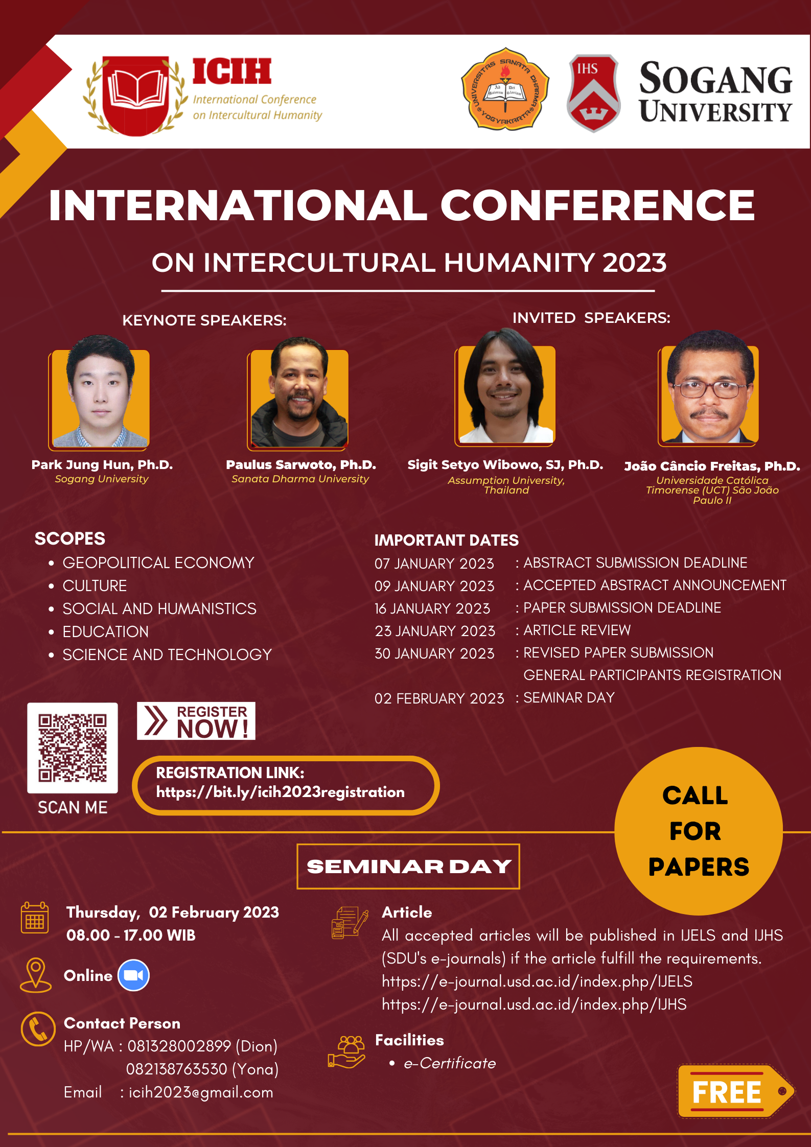 International Conference on Intercultural Humanities 2023 :: Fakultas Pasca Sarjana USD Yogyakarta