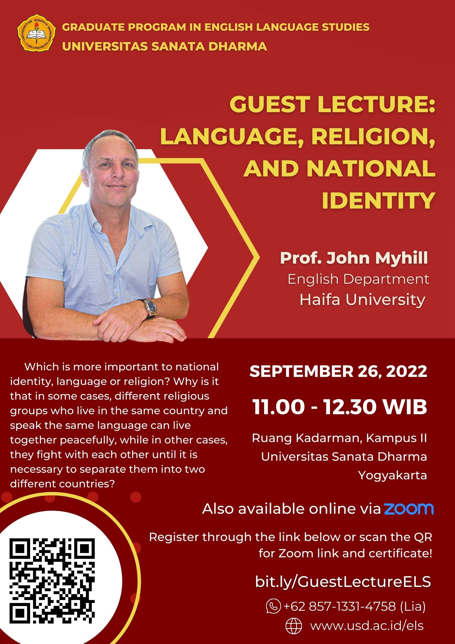 Guest Lecture: Language, Religion, and National Identity :: Fakultas Pasca Sarjana USD Yogyakarta