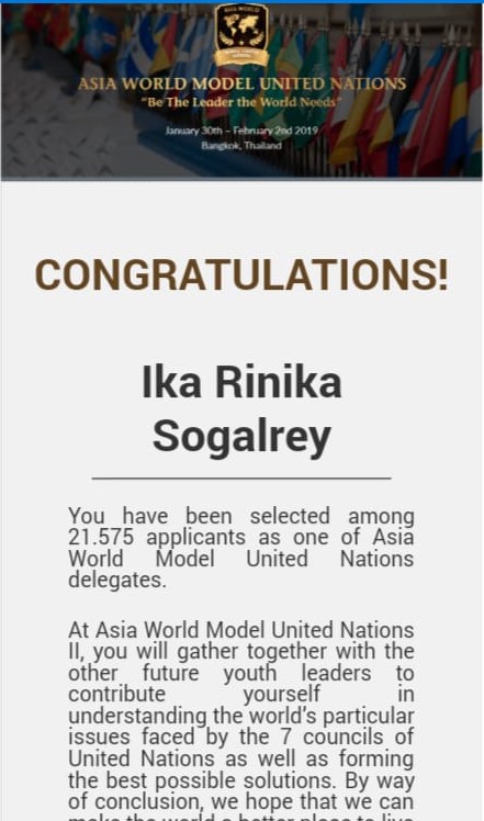 Mahasiswa BK Terpilih Jadi Delegasi  Asia World Model United Nations di Bangkok :: Bimbingan dan Konseling